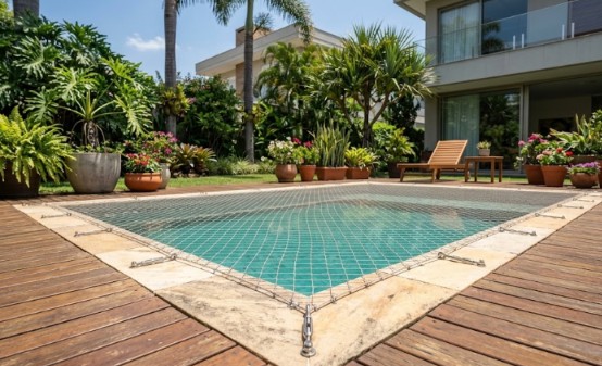 Rede de proteção instalada sobre piscina residencial em Curitiba